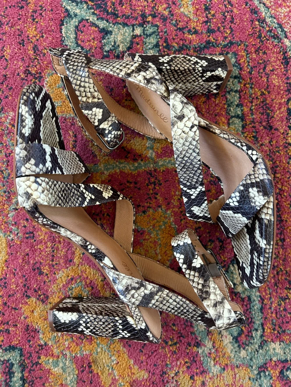 Madewell | Women’s Black/Cream Leather Faux Snake-Print The Liv Block Heel Sz 10 - Picture 9 of 16
